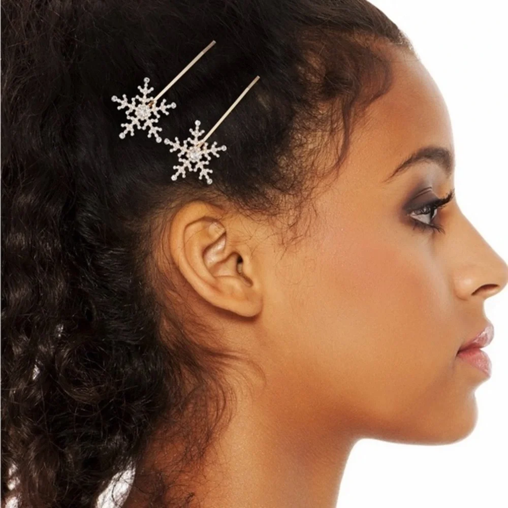 Gold Crystal Snowflake Hair Pins, Set of 2, NWT